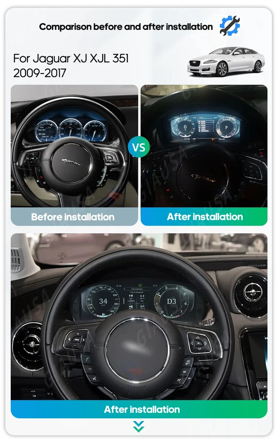 For Jaguar XJ 2010  2011 2012 -2018 LCD Digital Instrument Cluster Car Display Digital Tachometer CarPlay Speedometer Odometer