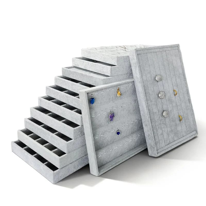 

Gray Velvet Jewelry Tray Stackable Jewelry Display Drawer Inserts Trays Organizer for Earring Bracelet Necklace Ring