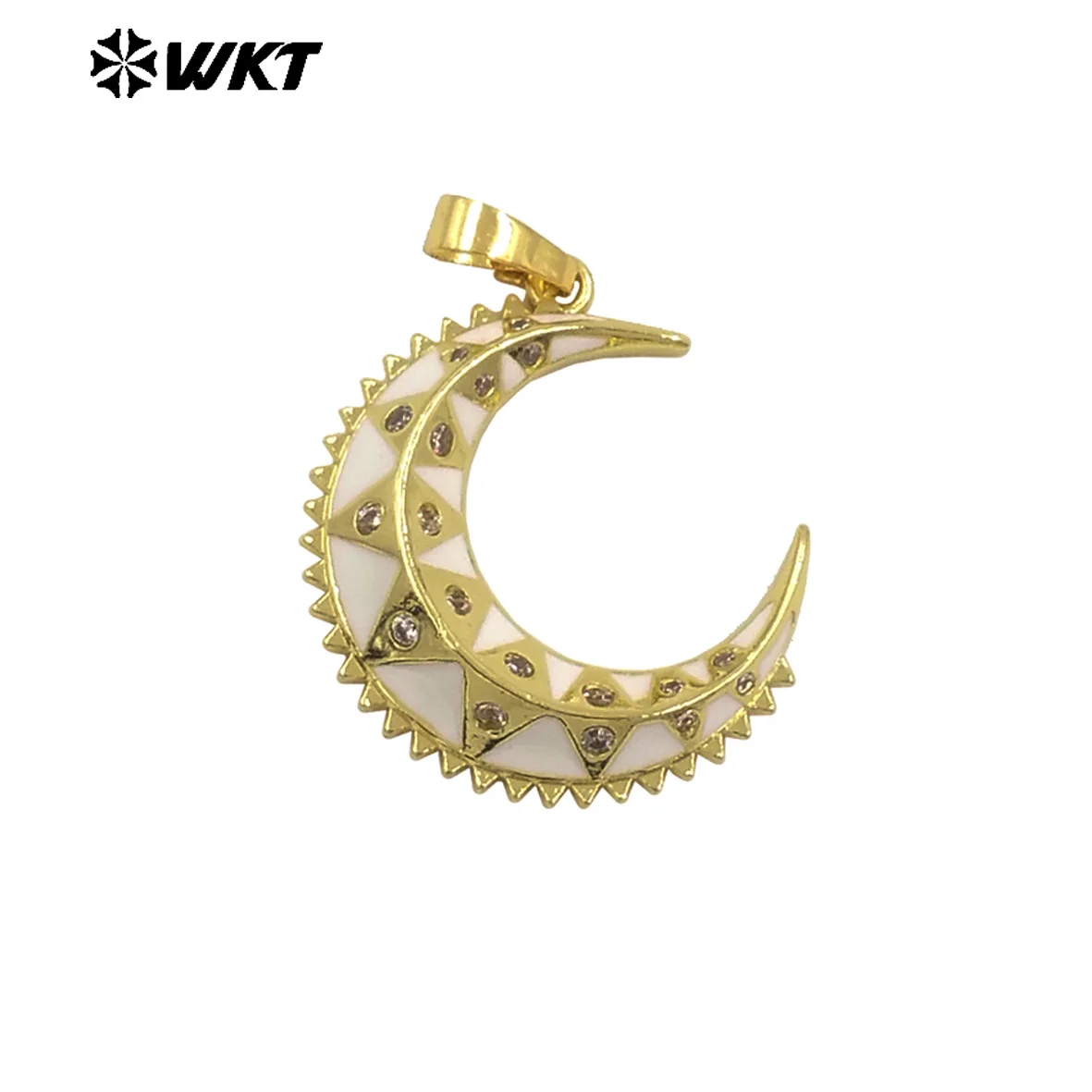 

WT-MP306 Wholesale Amazing Pendants Moon Gear Shape Gold Plated With Cubic Zircon For Charms Jewelry Handmade Unique Style