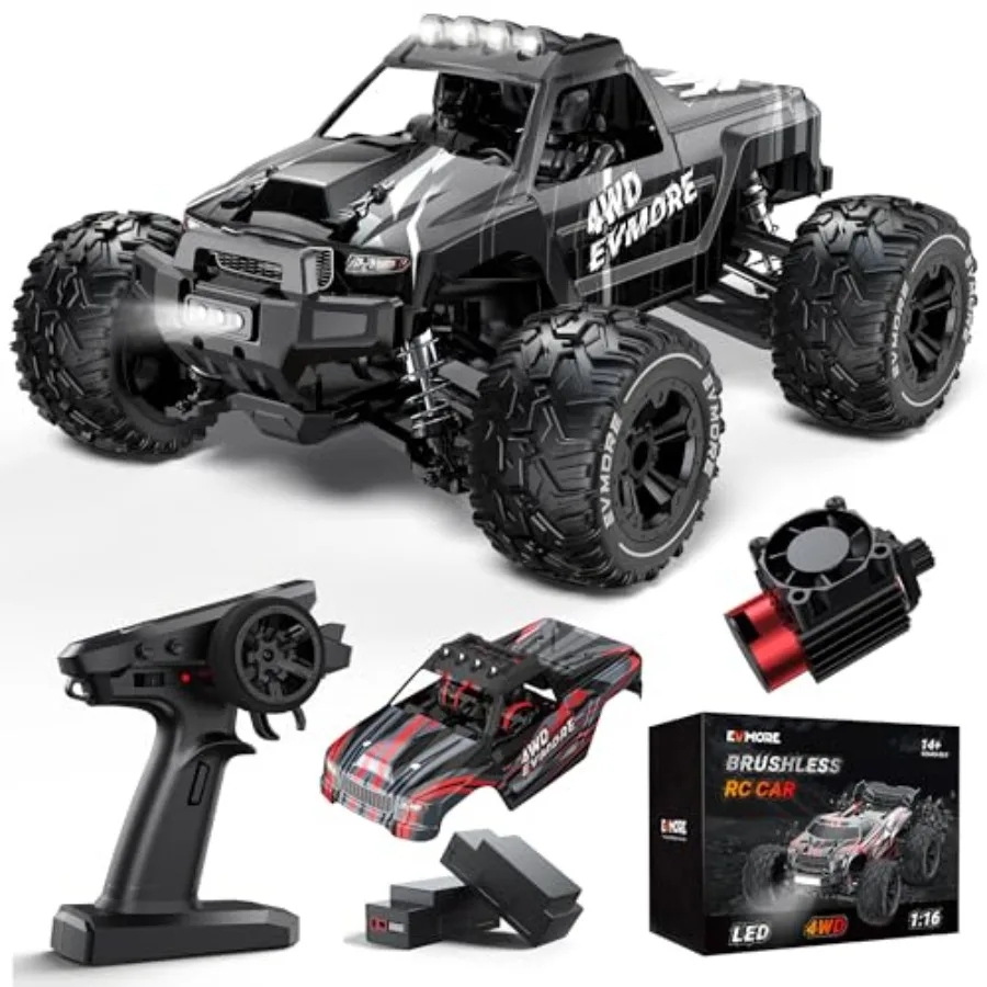 

Радиоуправляемая машинка Evmore 1/16 с бесщеточным двигателем для взрослых и мальчиков, быстрая (до 34 миль/ч), электрическая, 4WD, высокоскоростная, внедорожная, с дистанционным управлением