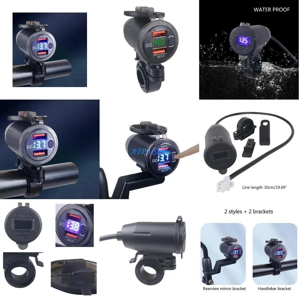 

U13C Motorcycle Phone USB Waterproof Dual Port QC3.0 Fast Charging for Phone