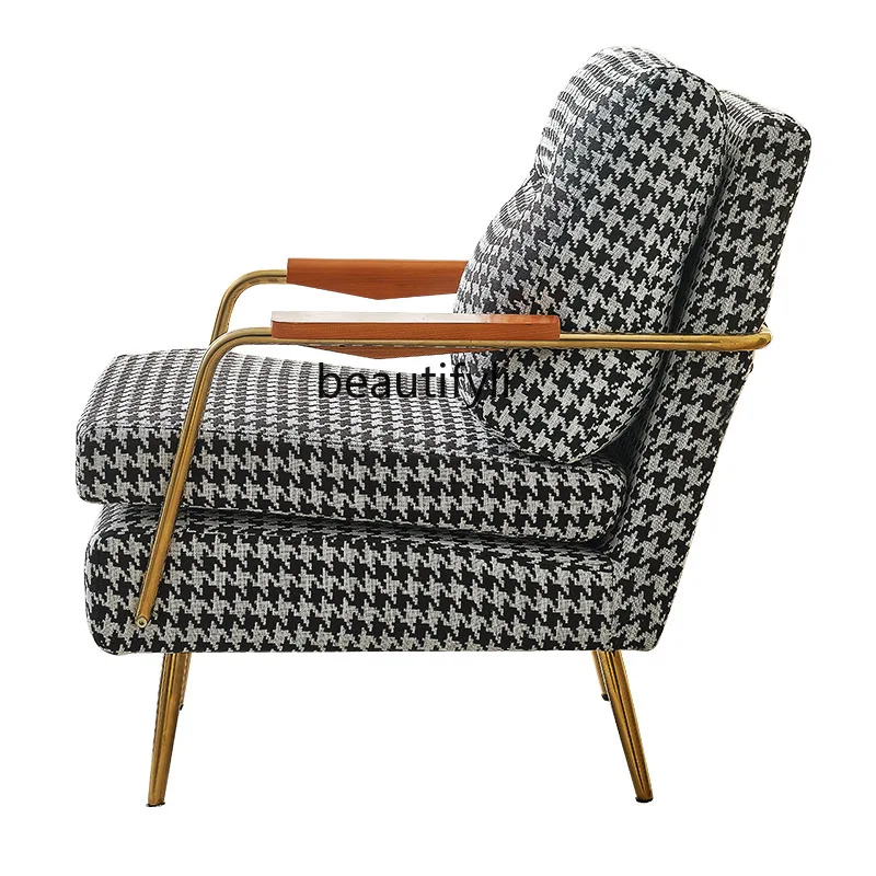 

zq Balcony Houndstooth Leisure Chair Nordic Light Luxury Bedroom Living Room Furniture Lazy Sofa Armchair