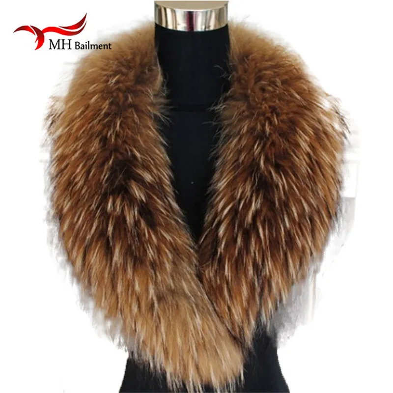 Natural Color Raccoon Fox Real Fur Collar Scarf Genuine Big Size Scarves Warp Shawl Neck Warmer Stole Muffler with Clip Loops #6