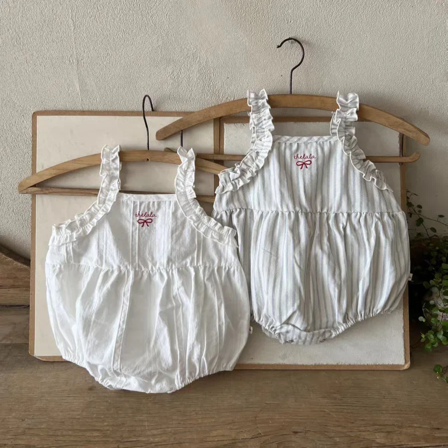 Korean Version Ins Lace Shoulder Strap Jumpsuit Sleeveless Fart Jacket Bow for Women's Treasure Summer Climbing Outfit Thin Baby