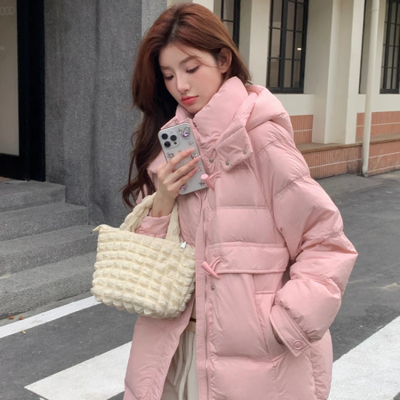 Long Hooded Duck Down Jacket, Warm Coat, Street Beat Fashion, Leisure Parka, Korean High-end, New, 2024