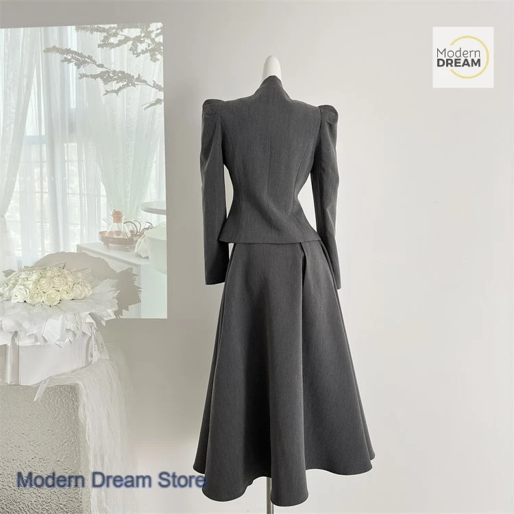 Korean bow tie two-piece suit female spring and autumn new niche design sense Joker fashion new small dress two-piece suit