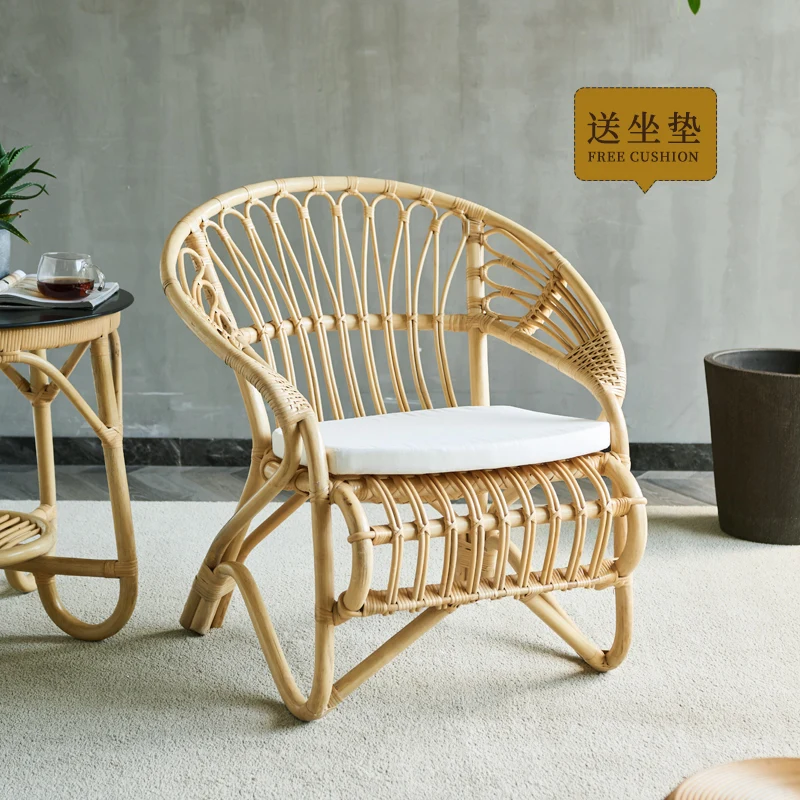 The product can be customized.Nordic balcony rattan chair tea table set of three Min Su Zhen rattan sofa chair home single leisu