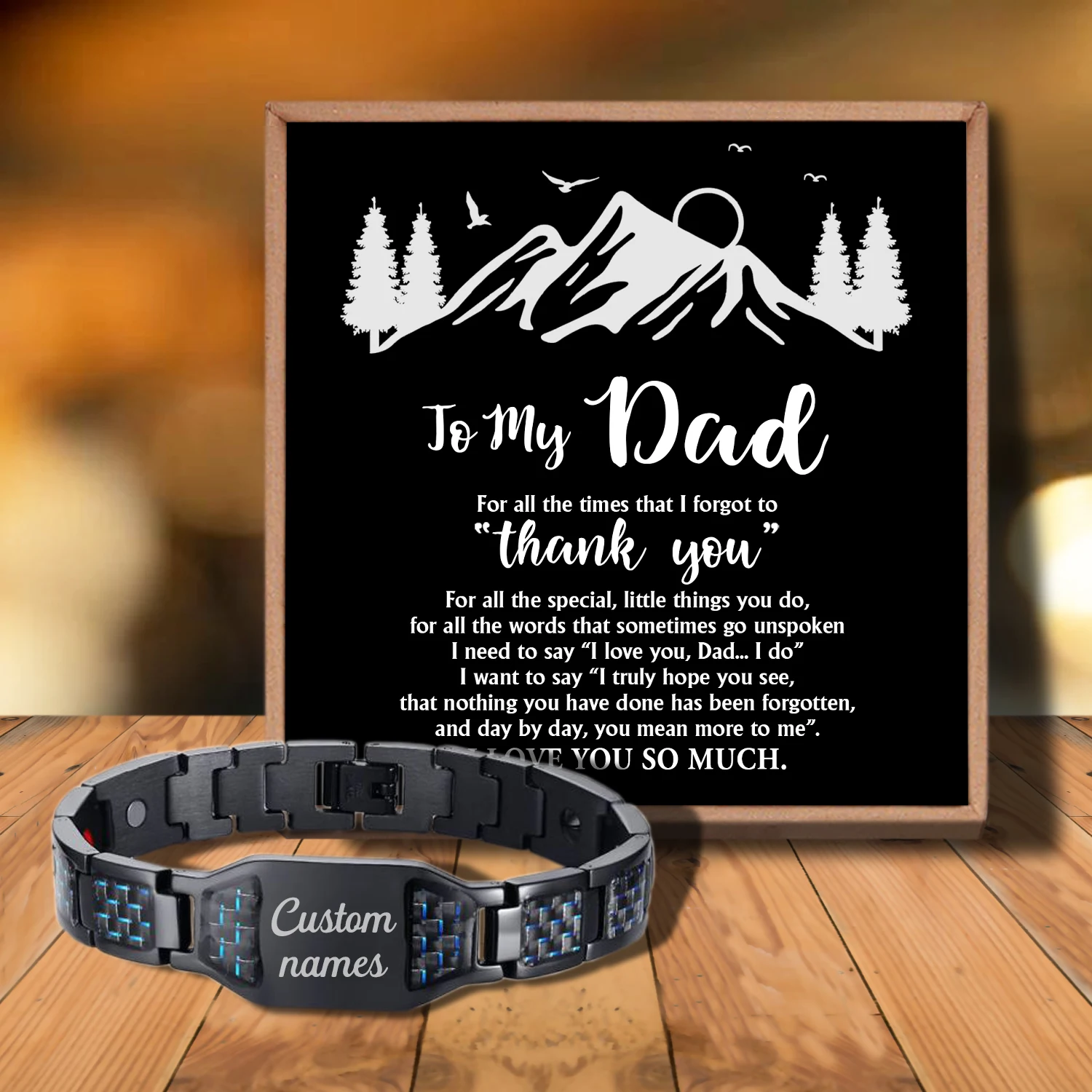 

Sac3210 To Our Dad We Closed Our Eyes For from Love Customizable Message Card Bracelet for Birthday Anniversary Holiday Gift