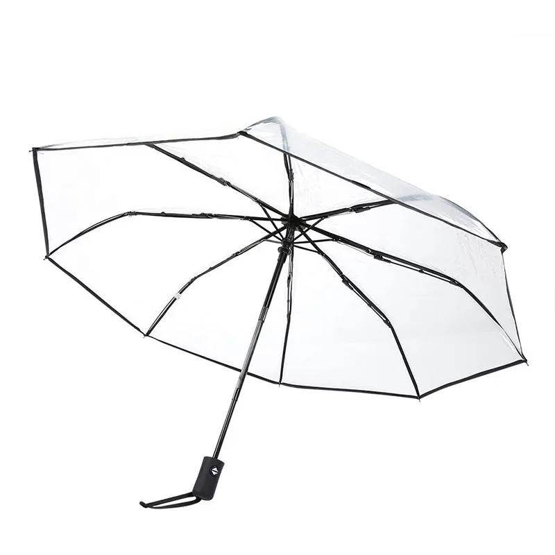 Transparent Folding automatic Umbrella Men Ripple Edge Black Business Rain Umbrella Women Plastic Clear Ladies Parasol