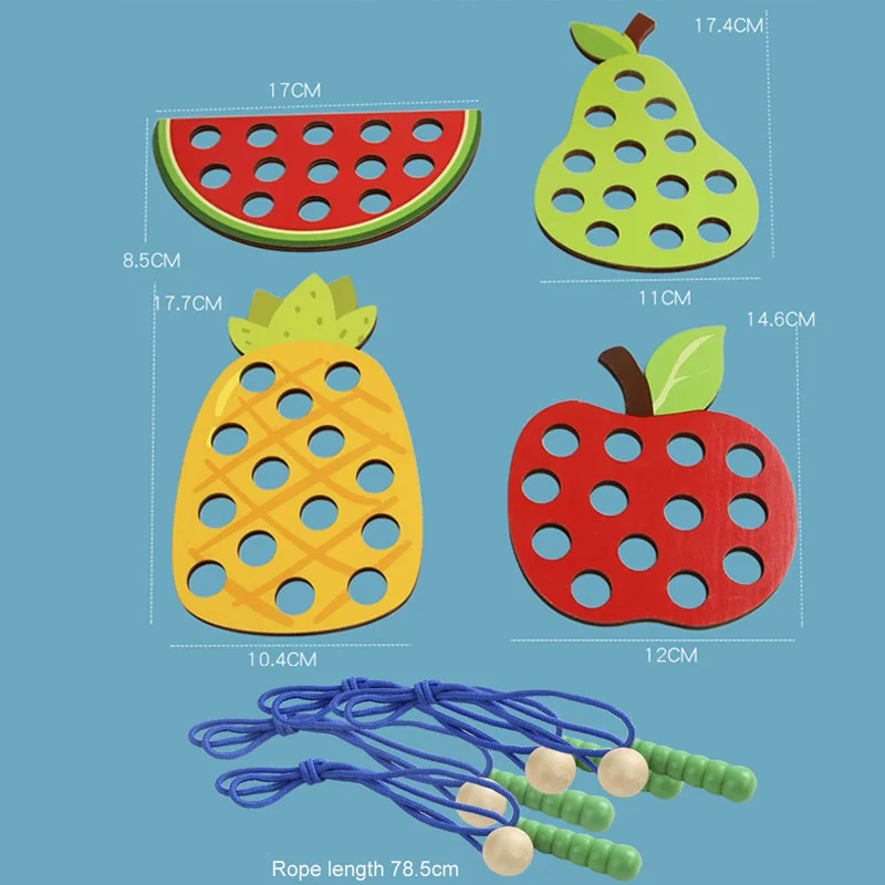 1 セット子供の楽しいモンテッソーリ果物糸通しおもちゃ手と目のコーディネーショントレーニング教材ボードゲーム知育玩具