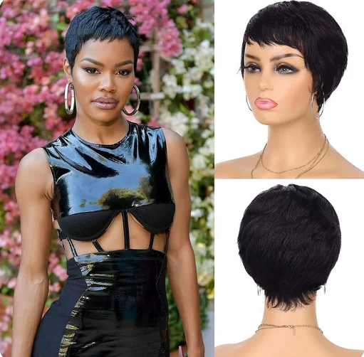 Pixie Cut synthetisch haar pruiken voor zwarte vrouwen Wear and Go pruik korte gelaagde Pixie pruik volledige machinaal gemaakte pruiken voor dagelijks gebruik