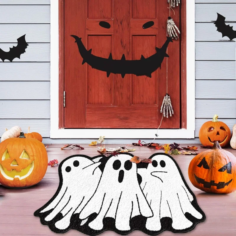 VIKAMA Halloween Three Ghosts Doormat Washable Non Slip Rug Indoor Outdoor Front Door Holiday Home Decor