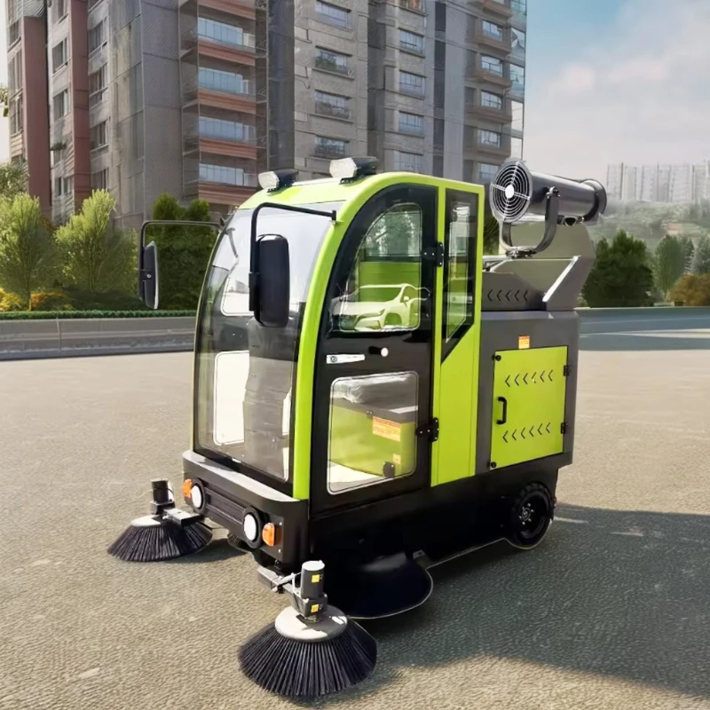 All Closed Ride On Lithium Electric Street Sweeper Filter Dust Collection Cabin Cleaning Vehicle For Campus Main Road