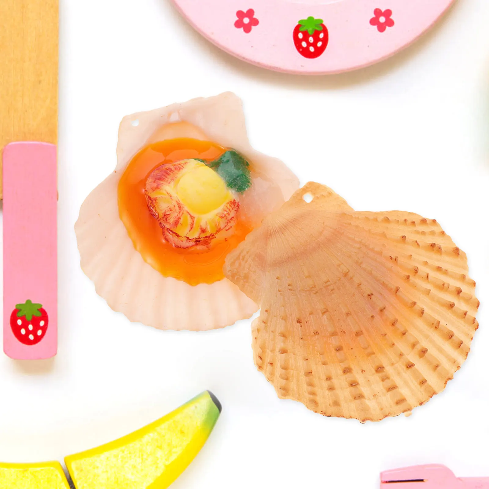 

4Pcs Scallop Fake Seafood Food Set Realistic Simulation Tabletop Display Props Pretend Play Kitchen Accessories