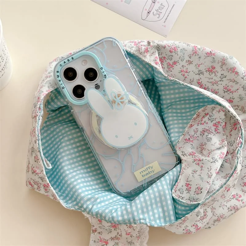 

Kawaii Miffy Rabbit Light Blue Line Clear For MagSafe Phone Case For iPhone 14 15 16 17 Pro Max INS Fresh Style Large Window Sho