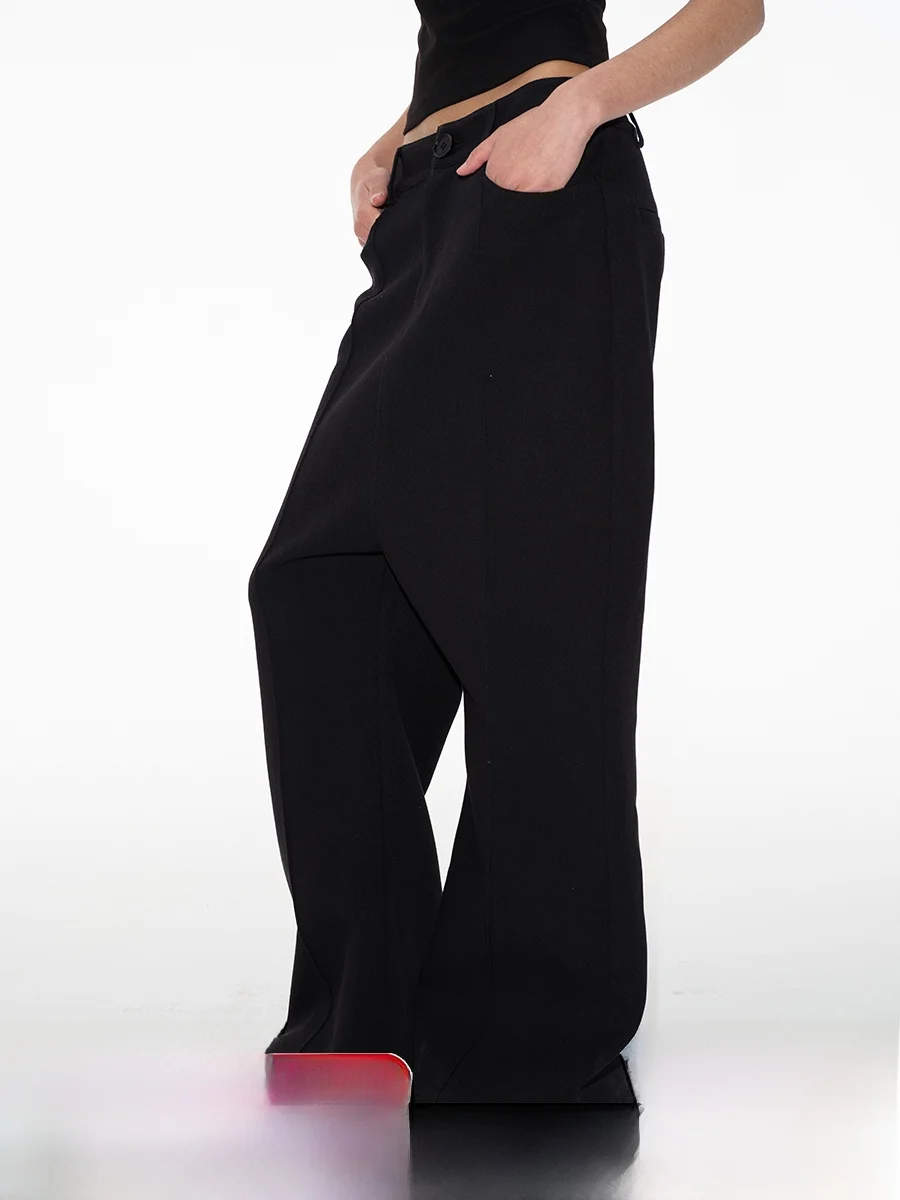 

Low Waist Flared JCAESAR Suit Pants Premium Fabric Structured Casual Feel Stitch Design Straight Leg Zipper mid Waist