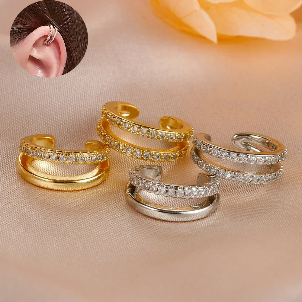 1PC Vintage Gold Color Crystal Zirconia Ear Cuff Non-Piercing Fake Cartilage Clip Earrings For Women Men Creative Trend Jewelry