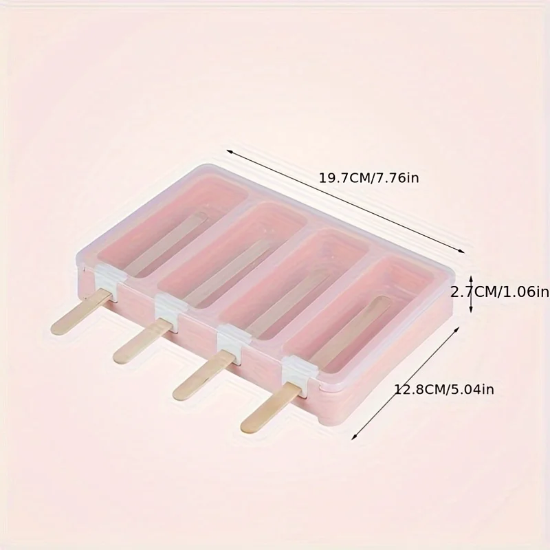 4-Pack Ice  Molds with Dust Cover and Wooden Sticks - Polypropylene , Lead-Free, Multi-Layer Stackable Homemade Ice Cream Popsic