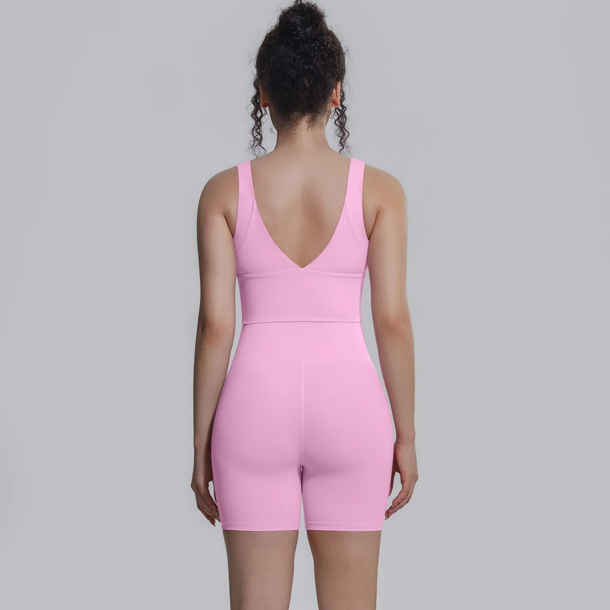 Solid Color Summer Yoga Set Woman's Sexy Backless Yoga Underwear with Chest Pad Quick-Dry Hip Push Up Fitness Shorts Sportswear