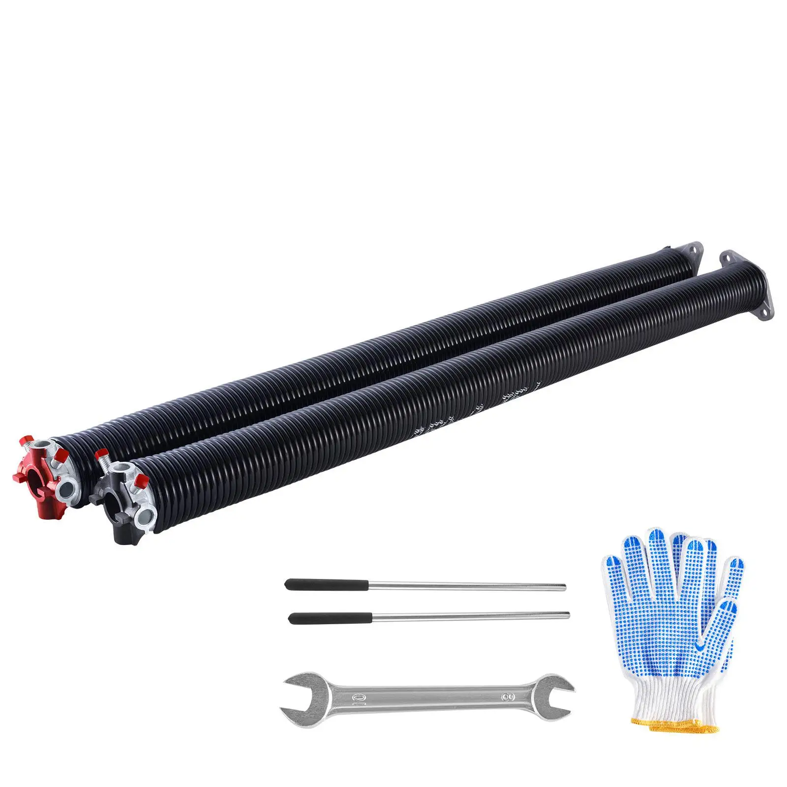 Garage Door Torsion Springs Pair 0.250 x 2 x 35 in 16000 Cycles Black Coated for replacement Springs with Non Slip Winding Bars Gloves and Mounting Wrench