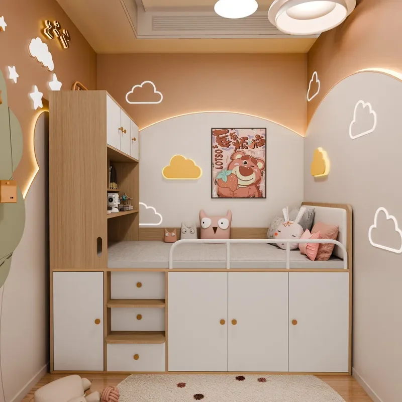 for Hong Kong small apartment solid wood children bed half height with bookcase storage wardrobe guardrail integrated multi