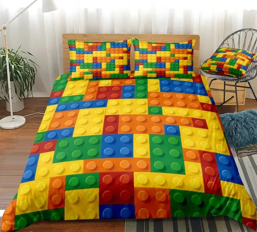 

Toy Print Bedding Set Dot Building Blocks Comforter Cover Kids Boy Bed Cover Colorful Bricks Game Bedlinen Duvet Cover Set