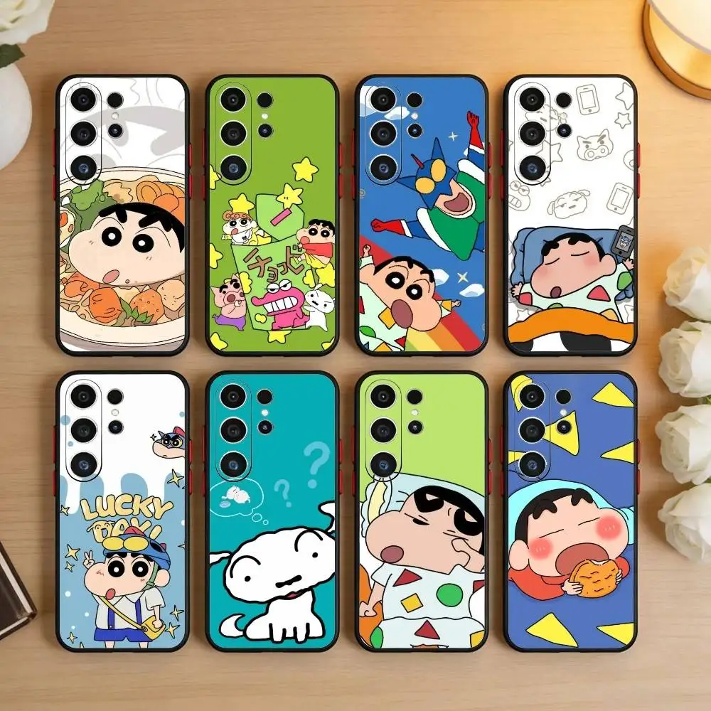Cartoon H-Crayon Shin-chan Phone Case For Samsung S26,S25,S24,S23,S22,S30,S21,Ultra,Plus,FE 5G Black Soft Cover