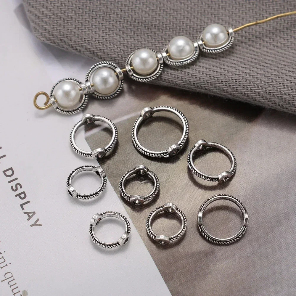 8/10/12mm Vintage Round Frame Wrapped Bead Connect Rings Spacers Sliver Through Hole Beading Cap DIY Bracelet for Jewelry Making