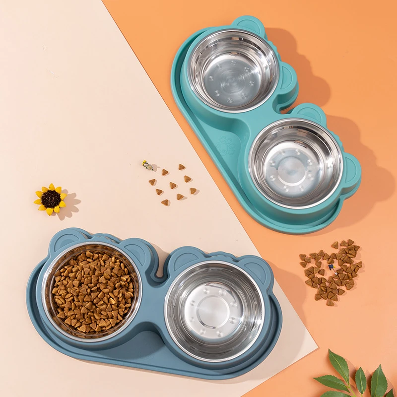 Dog Bowl Stainless Steel Double Pet Cat Food Bowl Set Anti Tumble Eating Bowl Drinking Tray Feeder For Small Medium Large Dogs