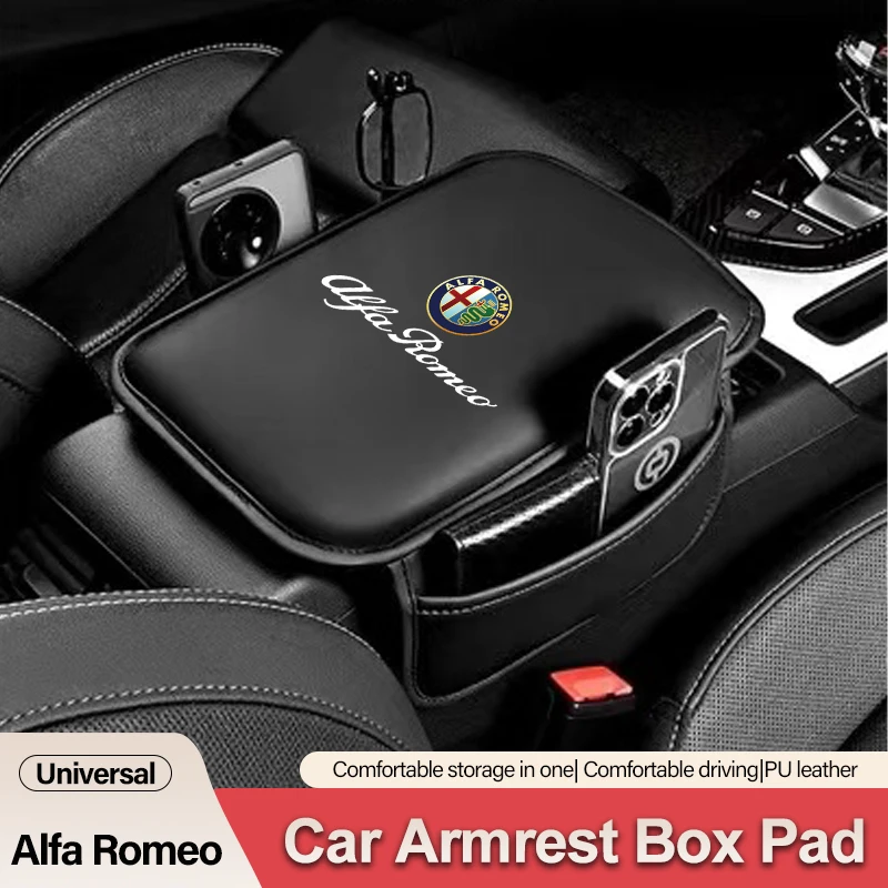 Leather Car Armrest Box Pad Auto Armrest Mat High Quality Accessorie For Alfa Romeo 4C 159 166 Spider Giulia 156 Mito 147 8C GT