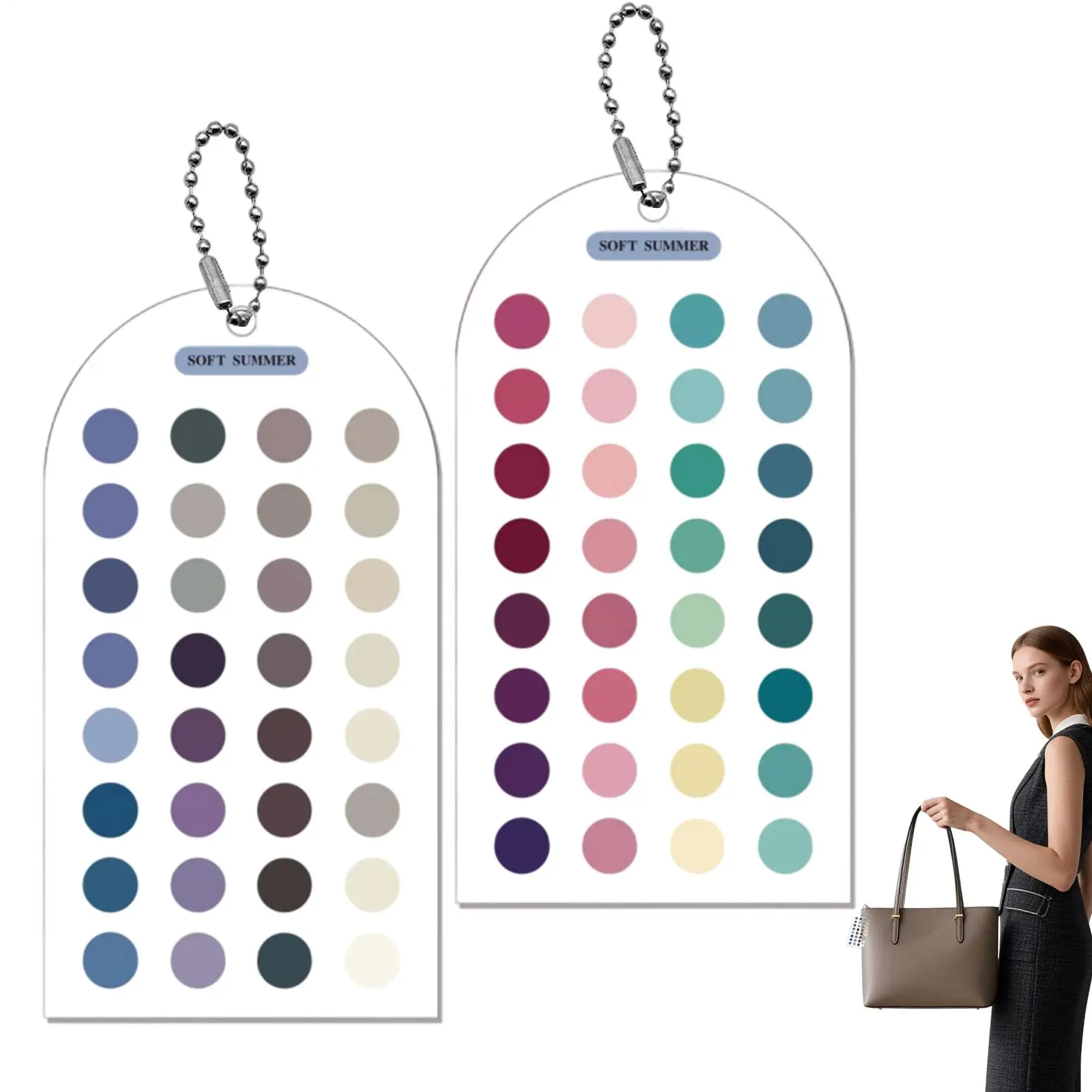 2Pcs Soft Summer Color Cards Color Analysis Template Cards Palette Portable Acrylic Color Analysis Template Guide with Chain