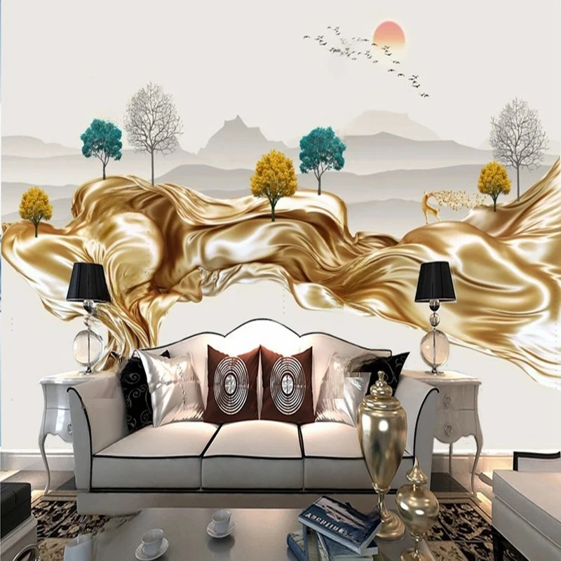 New Chinese Style Wallpaper Custom Photo Mural Abstract Tree Mountain Landscape Wall Art Decor Background Hanging Painting 3D