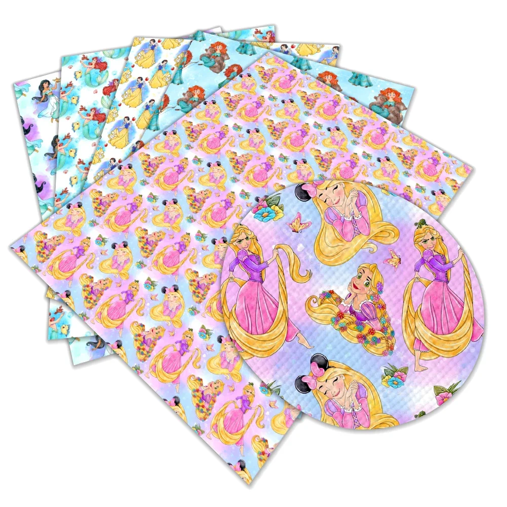 Cartoon Disney Princess Mermaid Elsa Printed Faux Leather Sheets Vinyl Sheets DIY Earring Hair Bow Crafts Leather 12*8