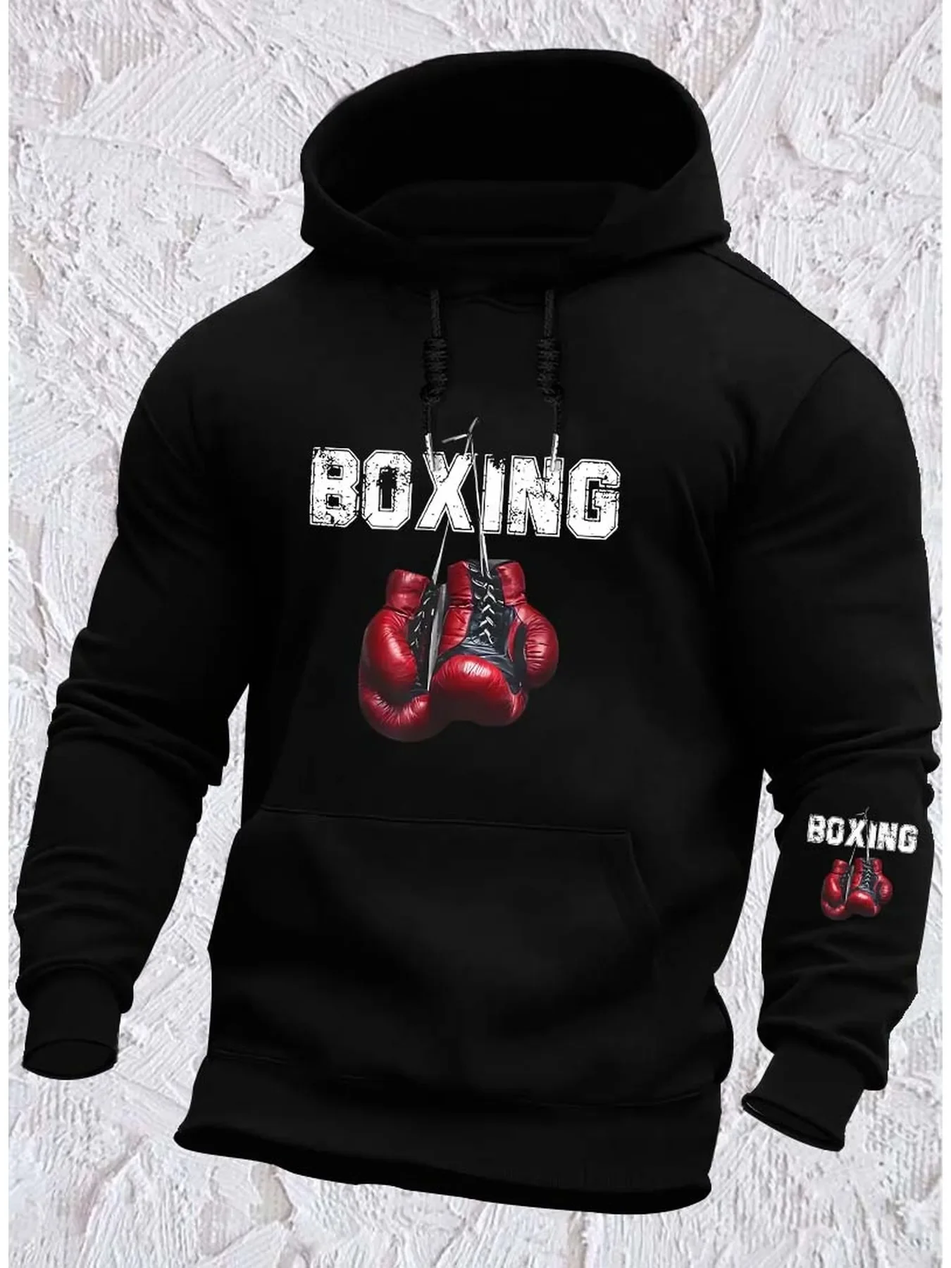 Men's Boxing Gloves Print Hoodie Heavyweight Fighter Sweatshirt MMA Combat Gym Training Pullover Loose Fit Hooded Tracksuit