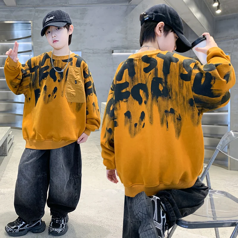 Winter Boy Thermal Sweatshirt with Drawings Child Cotton Casual Warm Tops Hoodie Coat For Teen Kids 5 6 7 8 9 10 11 12 13 14 Y