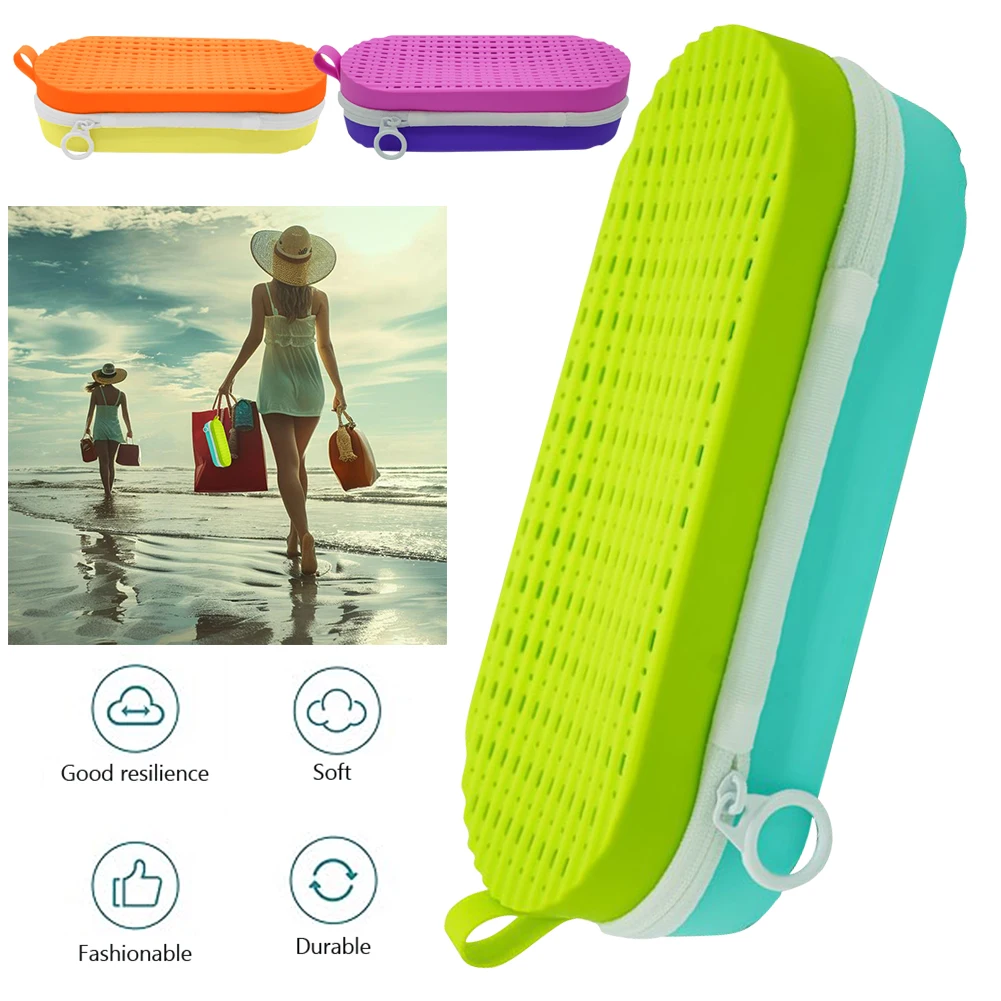 Swimming Goggles Protection Box with Drain Hole Swimming Eyewear Case Silicone Zipper Eyeglasses Case Swimming Accessories