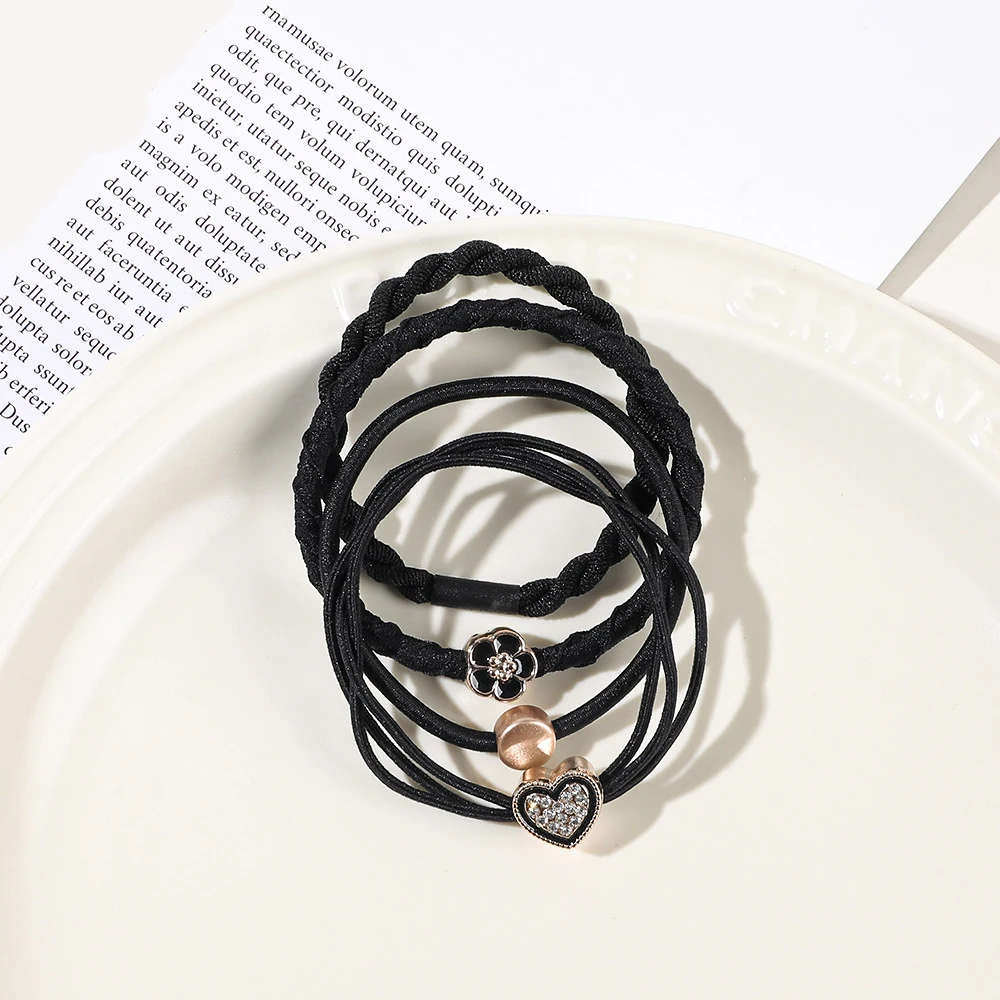 4 teile/satz Frauen Mädchen grundlegende Haar bänder einfache einfarbige elastische Stirnband Pferdes chwanz Halter Haar gummis Haarschmuck Ornamente – Detail 7