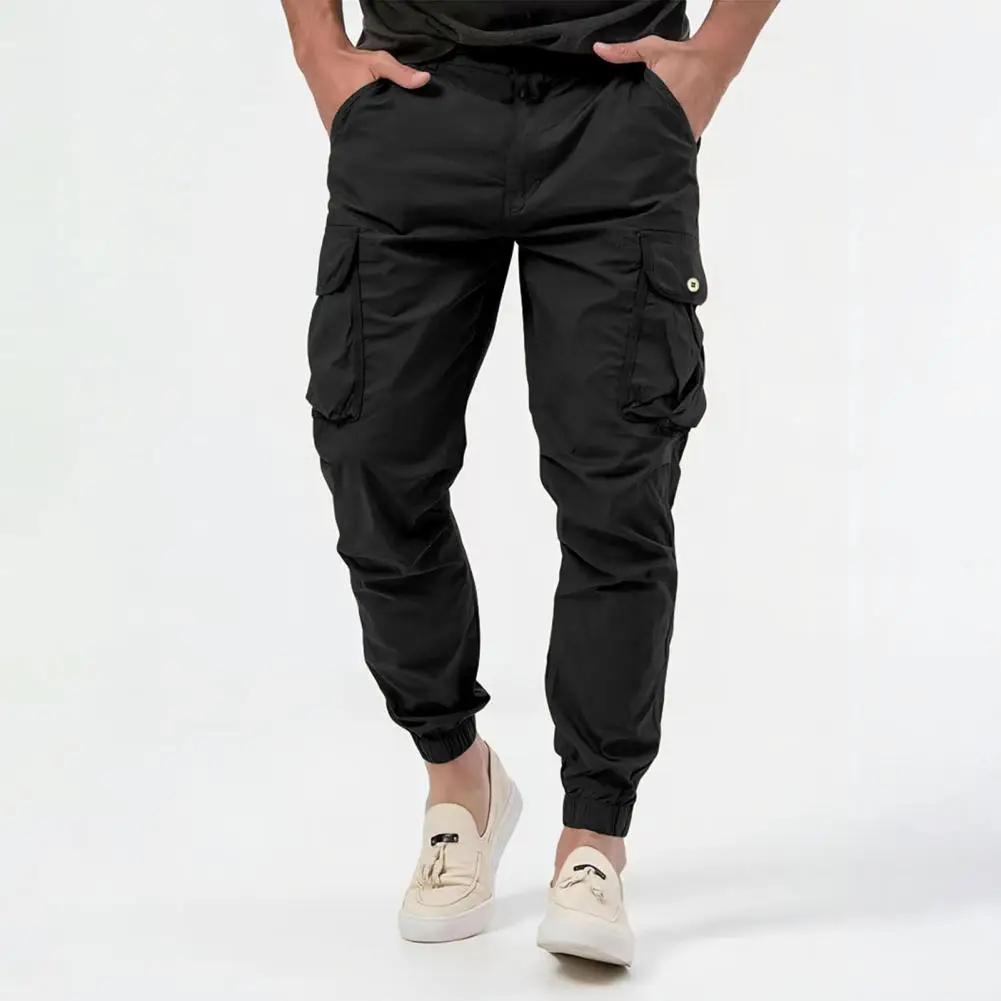 FJMen-Pantalon cargo taille moyenne pour homme avec poches multiples, poche latérale, bouton, fermeture à glissière, doux, respirant, rinçage