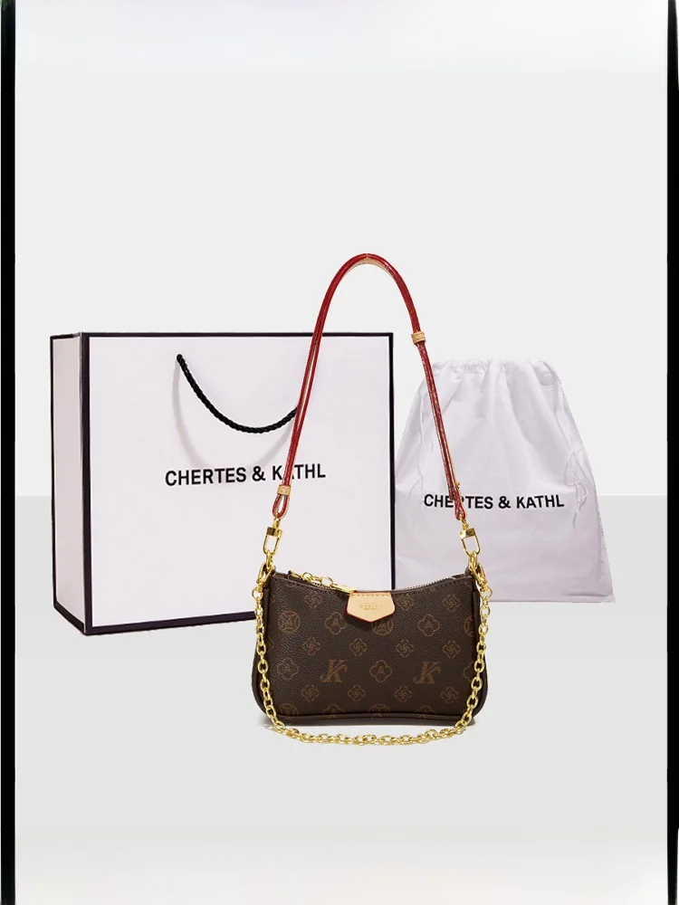 حقيبة تحت الإبط نسائية فاخرة من Chertes&Kathl بنمط ماهجونج على شكل زهور حقيبة كروس صغيرة عتيقة طراز غير رسمي مادة PVC ناعمة