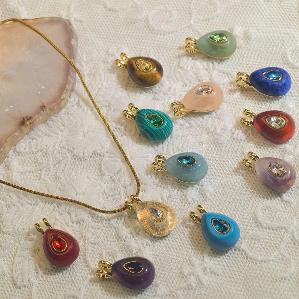 5pcs Natural Stones December Birthday Stones Water Drop Zircon charms Pendant Women's Necklace DIY Pendant Accessories Wholesale