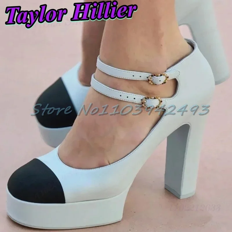 Black Silver Heels Patchwork Double Belt Pumps For Women Designer Luxury Shoes Ankle Buckle Strap Spring Summer Zapatos De Mujer