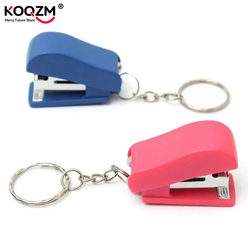 Kawaii Mini Stapler Office School Paper Document Bookbinding Staplers with Keychain Stationery Accessories Random Color