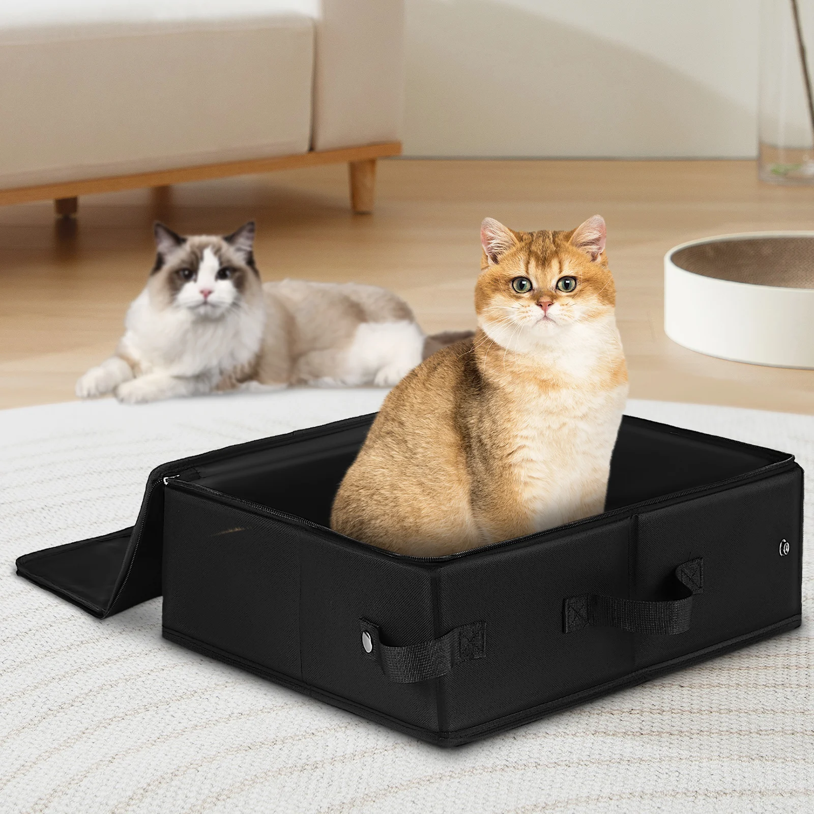 

Foldable Cat Litter Box Portable Travel Enclosure Waterproof Lining Strong Oxford Fabric Large Capacity with Handle for Camping
