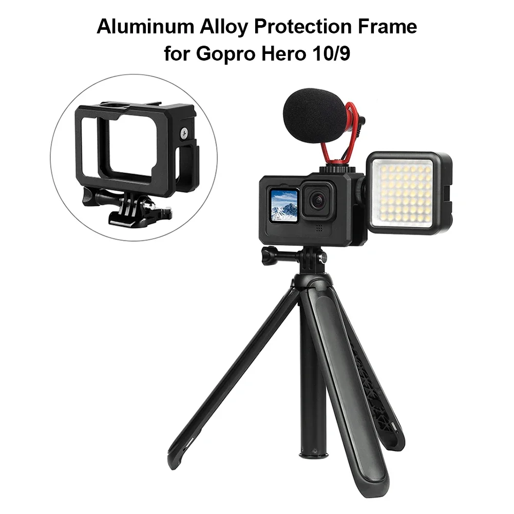 Aluminum Alloy Protective Cage Case for GoPro Hero 10/9 Sports Camera with Cold Shoe Mount