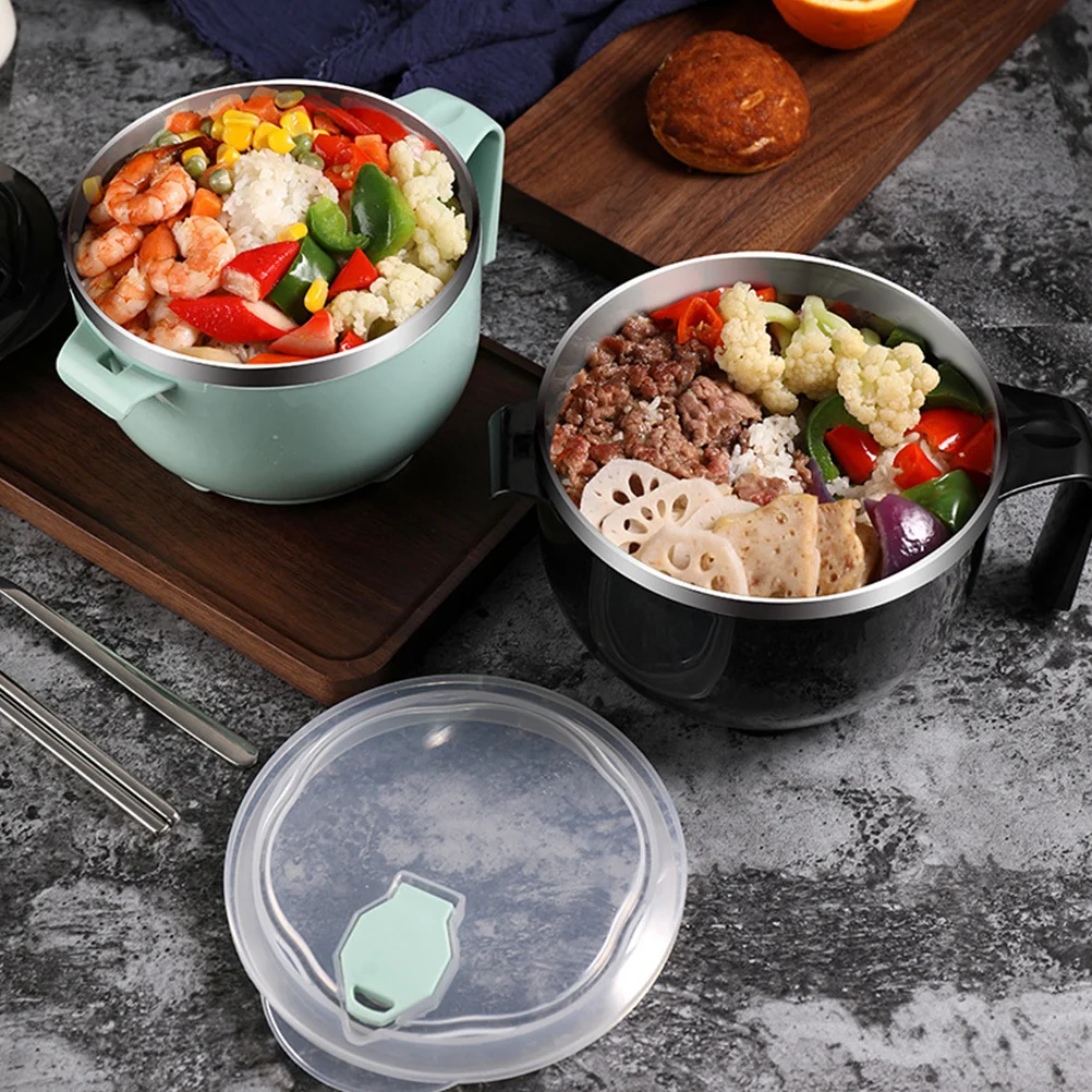 

1Set Stainless Steel Noodles Bowl Lidded Anti-Scald Soup Bowl 1200ml Drainage Hole Lunch Food Container