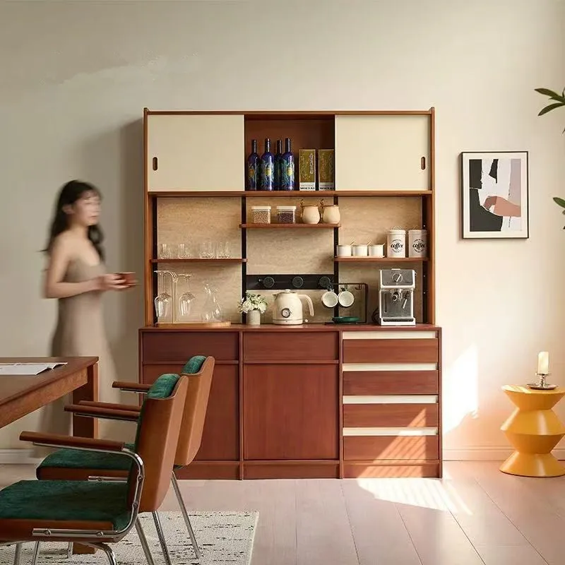 

Retro solid wood integrated high cabinet, Nordic Japanese style against the wall, medieval dining side wine cabinet locker