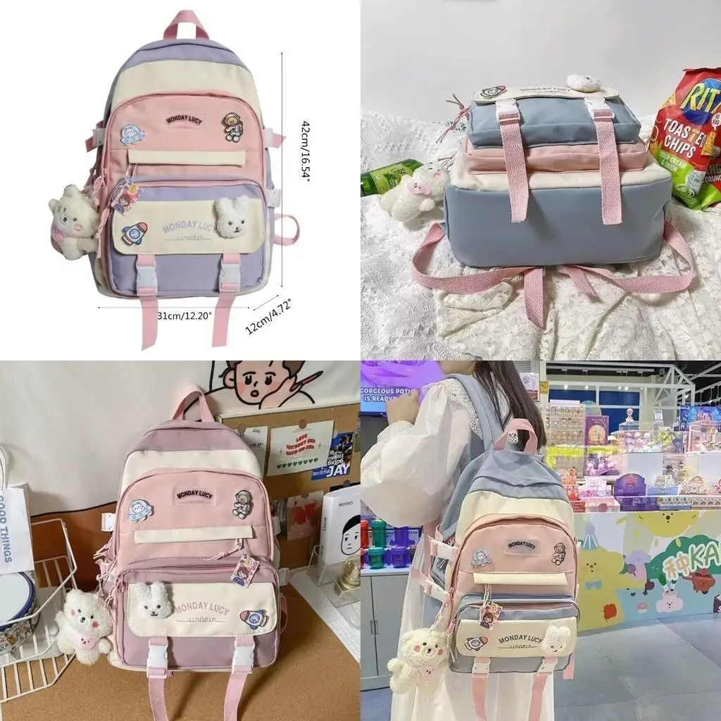 

D46D Stylish Black Nylon Backpack for Middle School Girls and Students