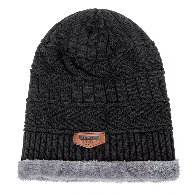 Men's Winter Hat Cotton Thicken Warm Beanies Hat Fashion Unisex Knitted Hats Thick Warm Knitted Pullover Cap Cycling Cap