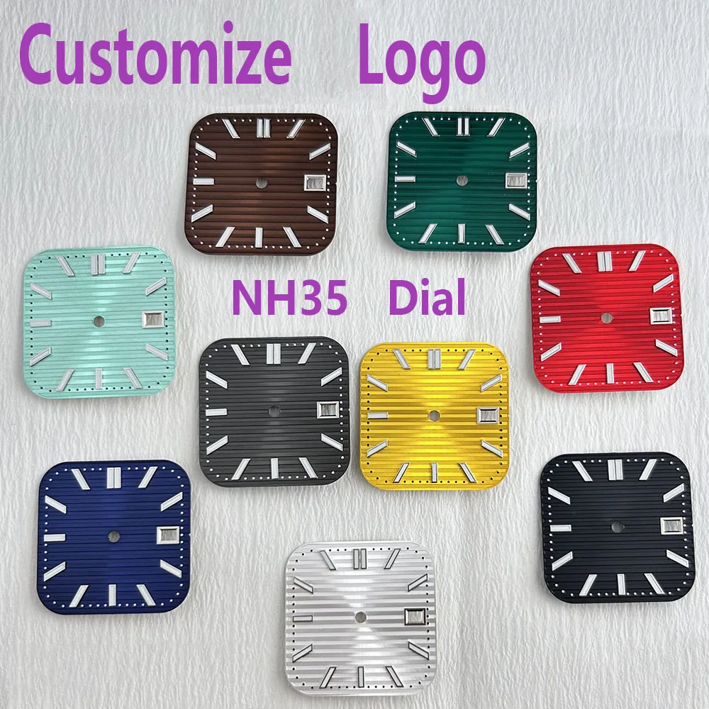 

NH35 dial Man's watch dial Square Dial Custom Logo green luminous suitable for NH35/NH36 movement watch accessories repair tool