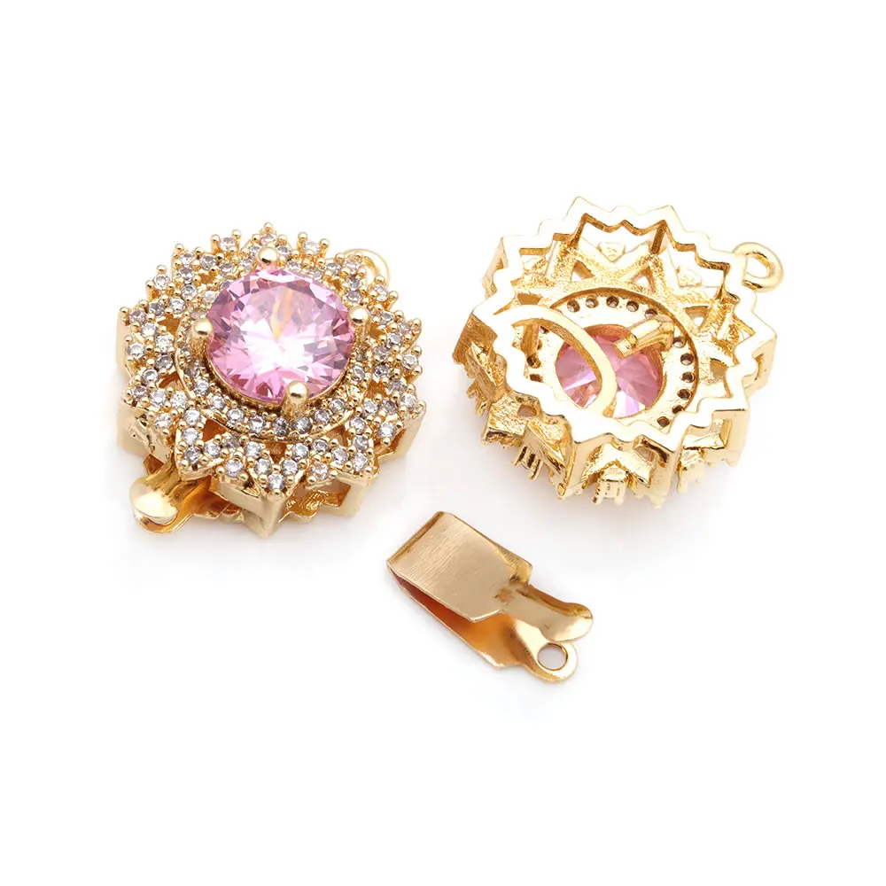 18K Gold Color Brass and Zircon Round Square Necklaces Connect Clasps High Quality Diy Jewelry Making Supplies for Women